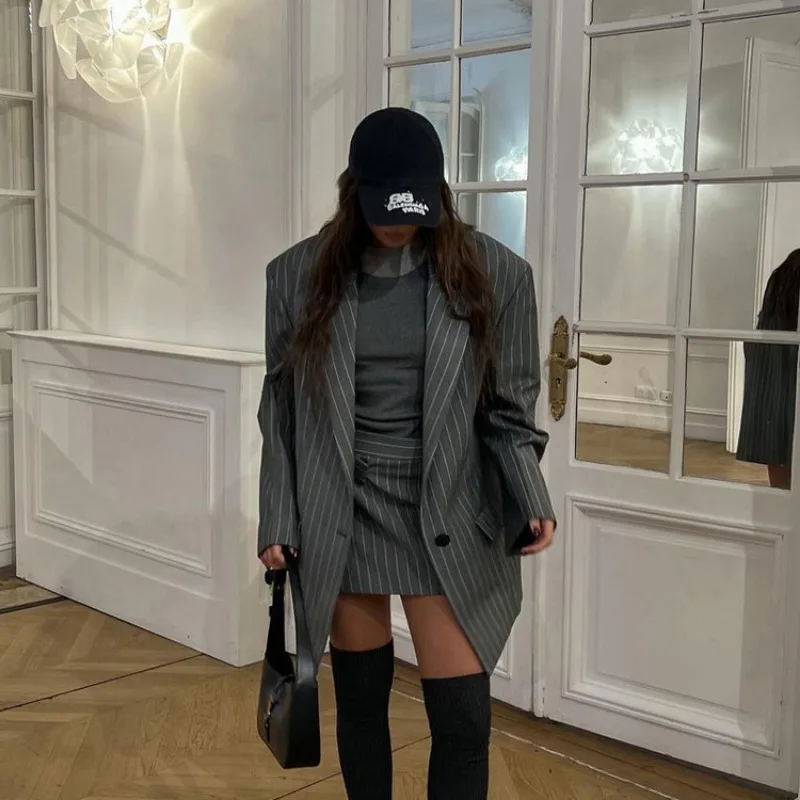 Ootddress High Waist Slim Skirt Sets For Women Luxury Loose Long Sleeve Coats Woman Temperament Blazer 2 Piece Sets Womens Outfits