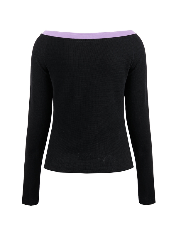 Contrast Color Off Shoulder Long Sleeve Tee