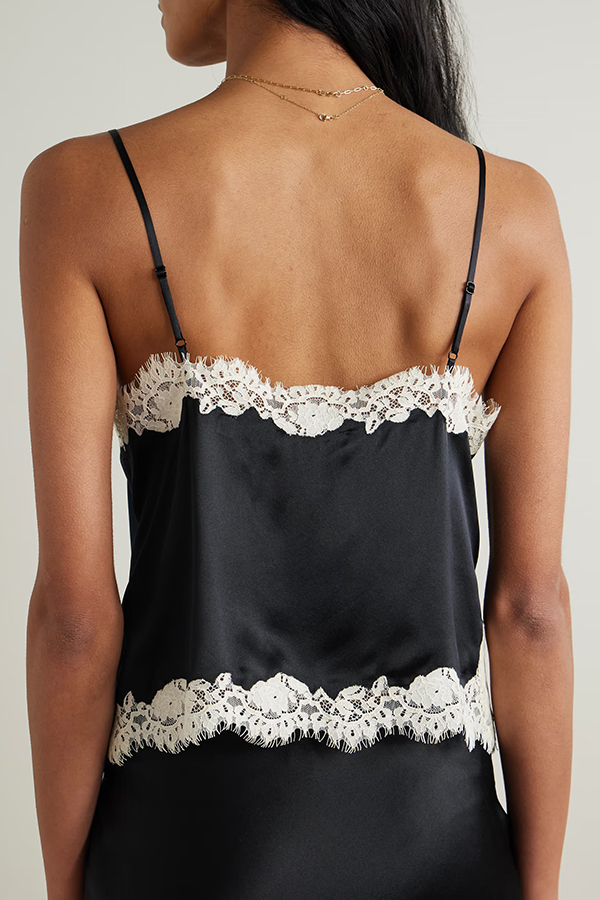 Celebration Look Contrast Color Satin Lace Trim V-Neck Slip Tank