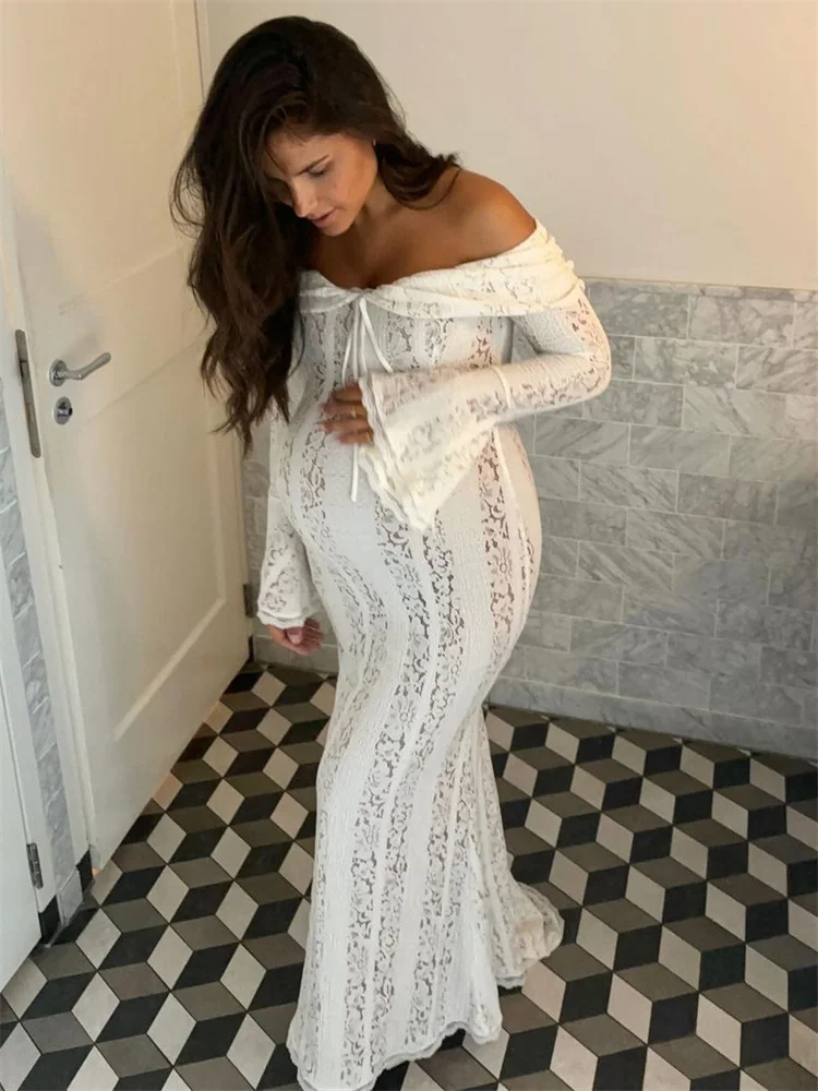 Ootddress Autumn Lace Off-Shoulder Long Dress For Women See-Through Printed Lace-Up High Waist Luxury Female Elegant Party Dress New 41 Ootddress Autumn Lace Off-Shoulder Long Dress For Women See-Through Printed Lace-Up High Waist Luxury Female Elegant Party Dress New