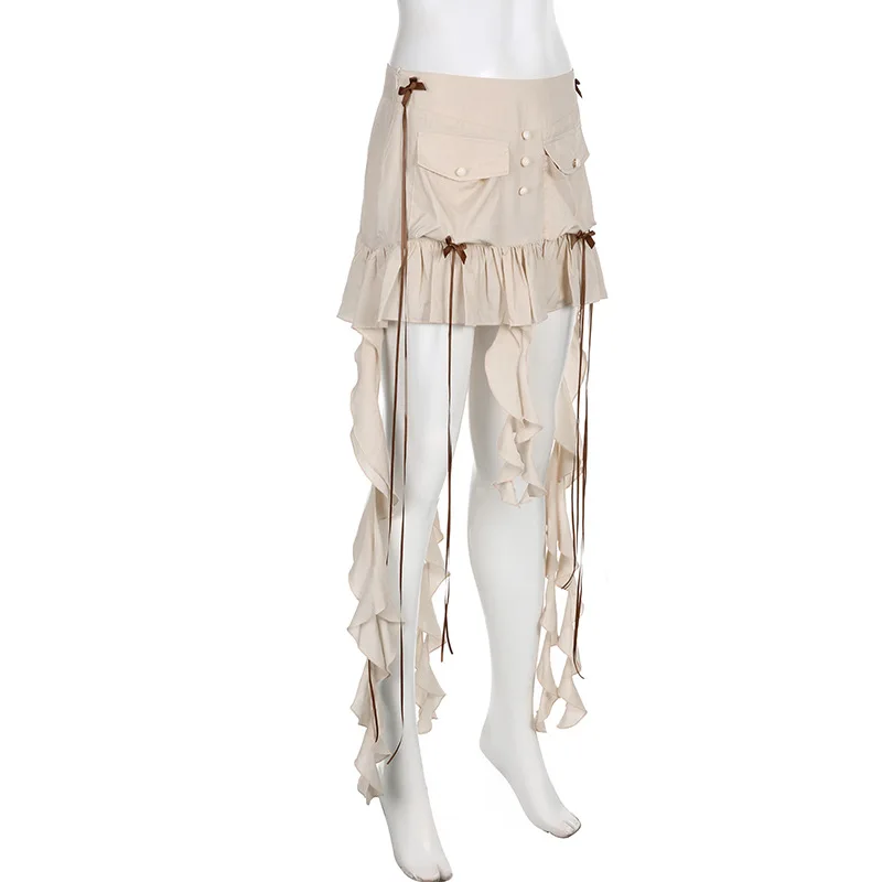 Ootddress Splice Folds Mini Skirt For Women Pocket High Waist Bnadage Skirts Womens 2025 Party Casual Lace Up Slim Skirts Ladies