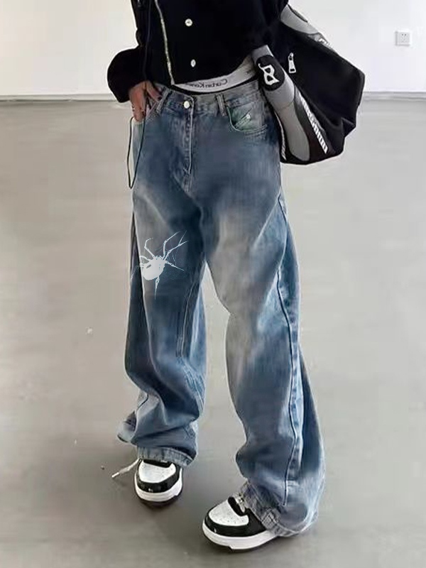 Street Spider Print Boyfriend Jeans