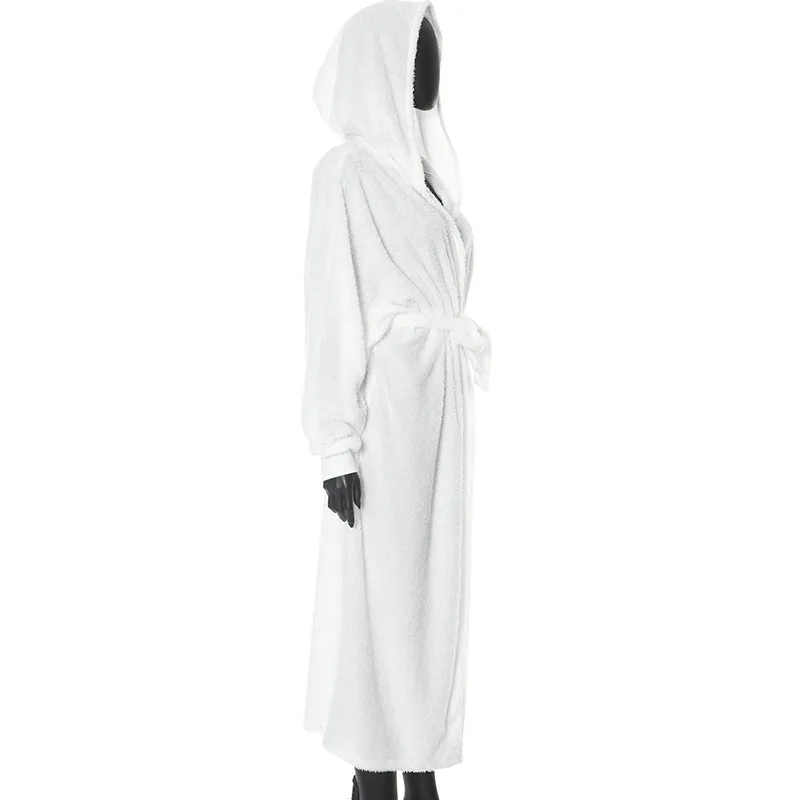 Ootddress Solid Loose Trench Coat For Women Lace Up Casual Hooded Wrap Coats Women's Street Fashion Winter Warm Coat Femme 2025 New