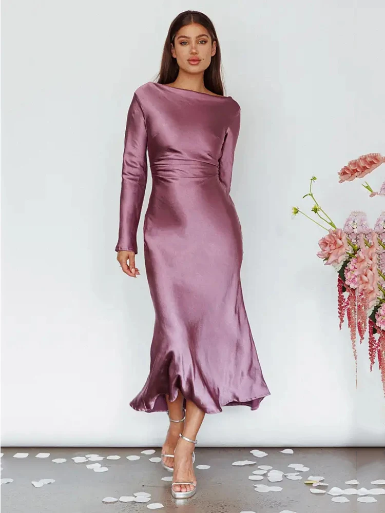 Bodycon Long Sleeve Women's Dress Party Club Evening Dress Female Slim Fit Round Neck Solid Long Dress Autumn New 2025