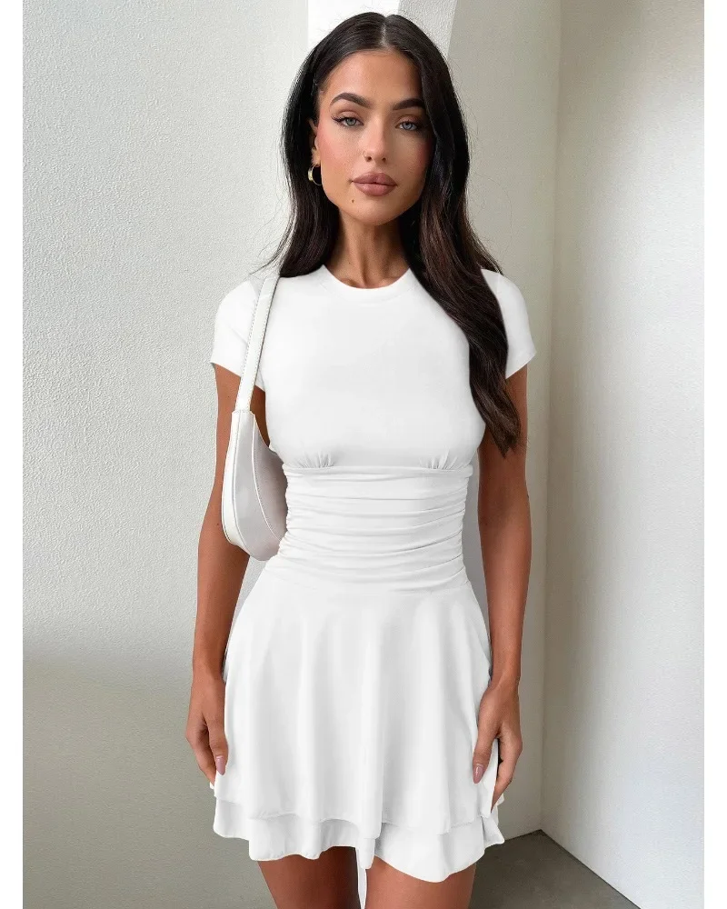 Ootddress Fashion Folds Ruffled Mini Dress For Women Summer New Solid Color Short Sleeves Female Clubs Party Sexy Slim Fit Dress 16 Ootddress Fashion Folds Ruffled Mini Dress For Women Summer New Solid Color Short Sleeves Female Clubs Party Sexy Slim Fit Dress