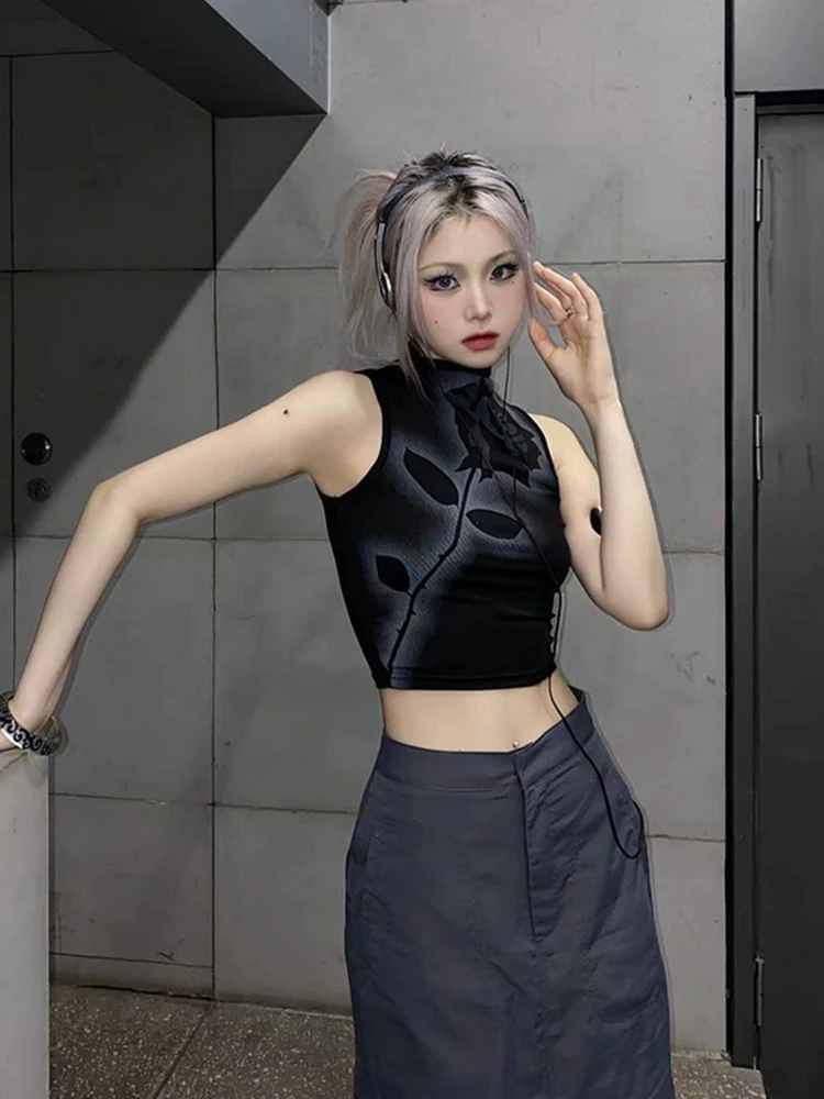 Gothic Rose Print Tank Top Aesthetic Y2K Crop Top Sleeveless Vest Harajuku Streetwear Black Summer Tops Women Slim Clothes 7 Gothic Rose Print Tank Top Aesthetic Y2K Crop Top Sleeveless Vest Harajuku Streetwear Black Summer Tops Women Slim Clothes