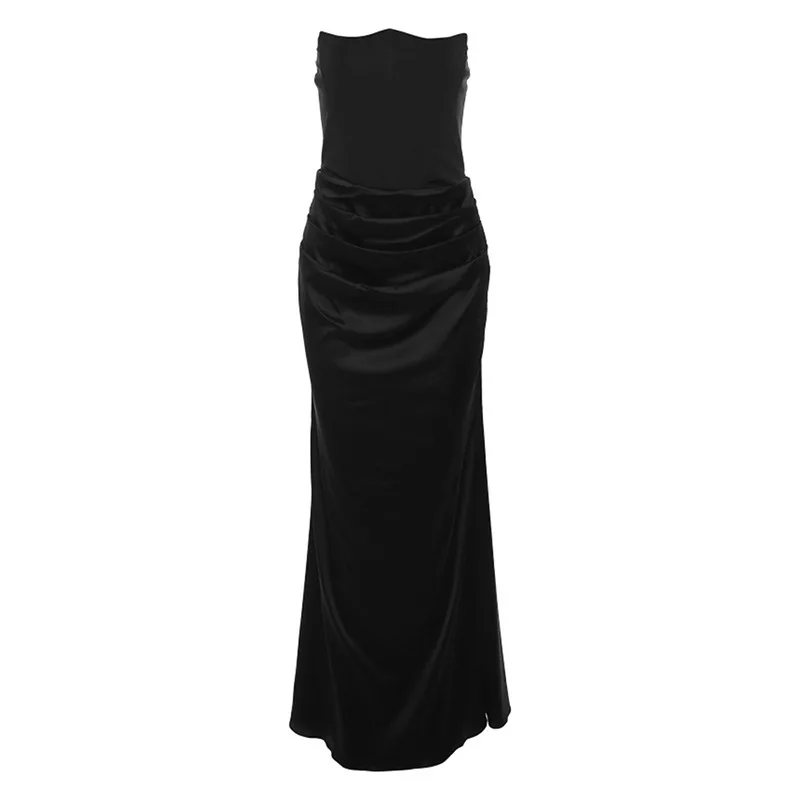 Ootddress Elegant Strapless Satin PatchWork Bodycon Party Club Evening Dress Women Winter Sexy Backless Female Vestido 2025 New 21 Ootddress Elegant Strapless Satin PatchWork Bodycon Party Club Evening Dress Women Winter Sexy Backless Female Vestido 2025 New