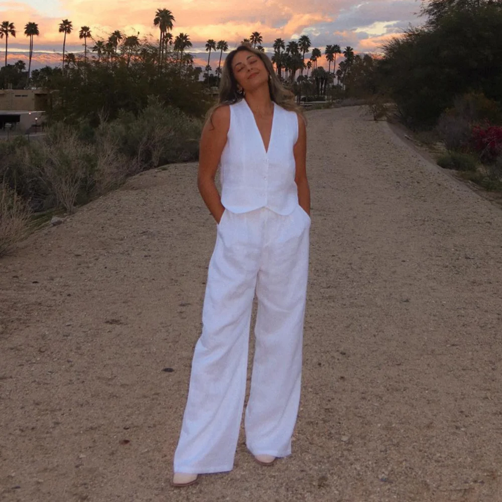 Ootddress High Waist Loose Pant Sets Crop Tops And Pants 2 Piece Sets Womens Outfits Holiday Solid Trouser Suit For Women Summer