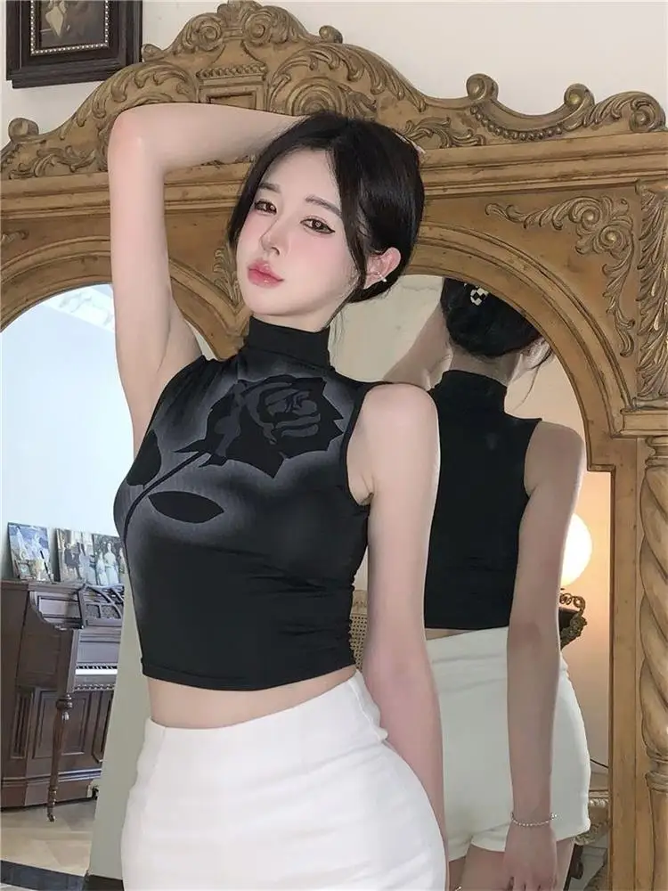 Gothic Rose Print Tank Top Aesthetic Y2K Crop Top Sleeveless Vest Harajuku Streetwear Black Summer Tops Women Slim Clothes 16 Gothic Rose Print Tank Top Aesthetic Y2K Crop Top Sleeveless Vest Harajuku Streetwear Black Summer Tops Women Slim Clothes