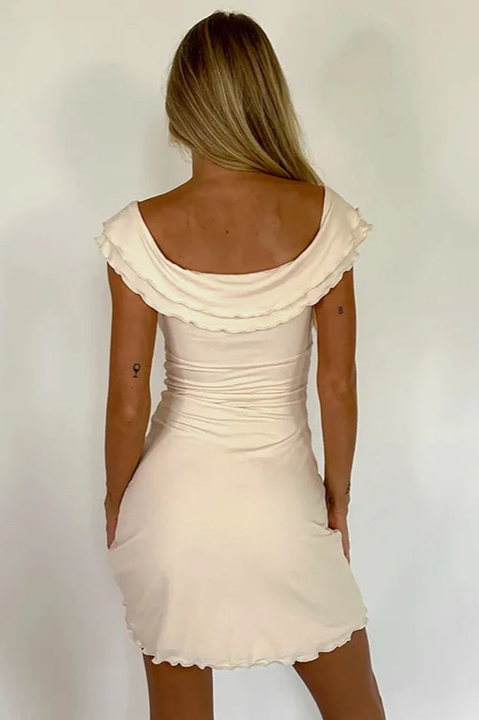 Off-Shoulder Sweetheart Twist Knot Lettuce Hem Bodycon Mini Dress