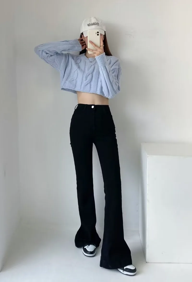 Ootddress Flare Jeans Women Summer Streetwear Bodycon Long Denim Pants 2025 Blue Elastic Fashion Y2K Trousers High Waisted Jeans