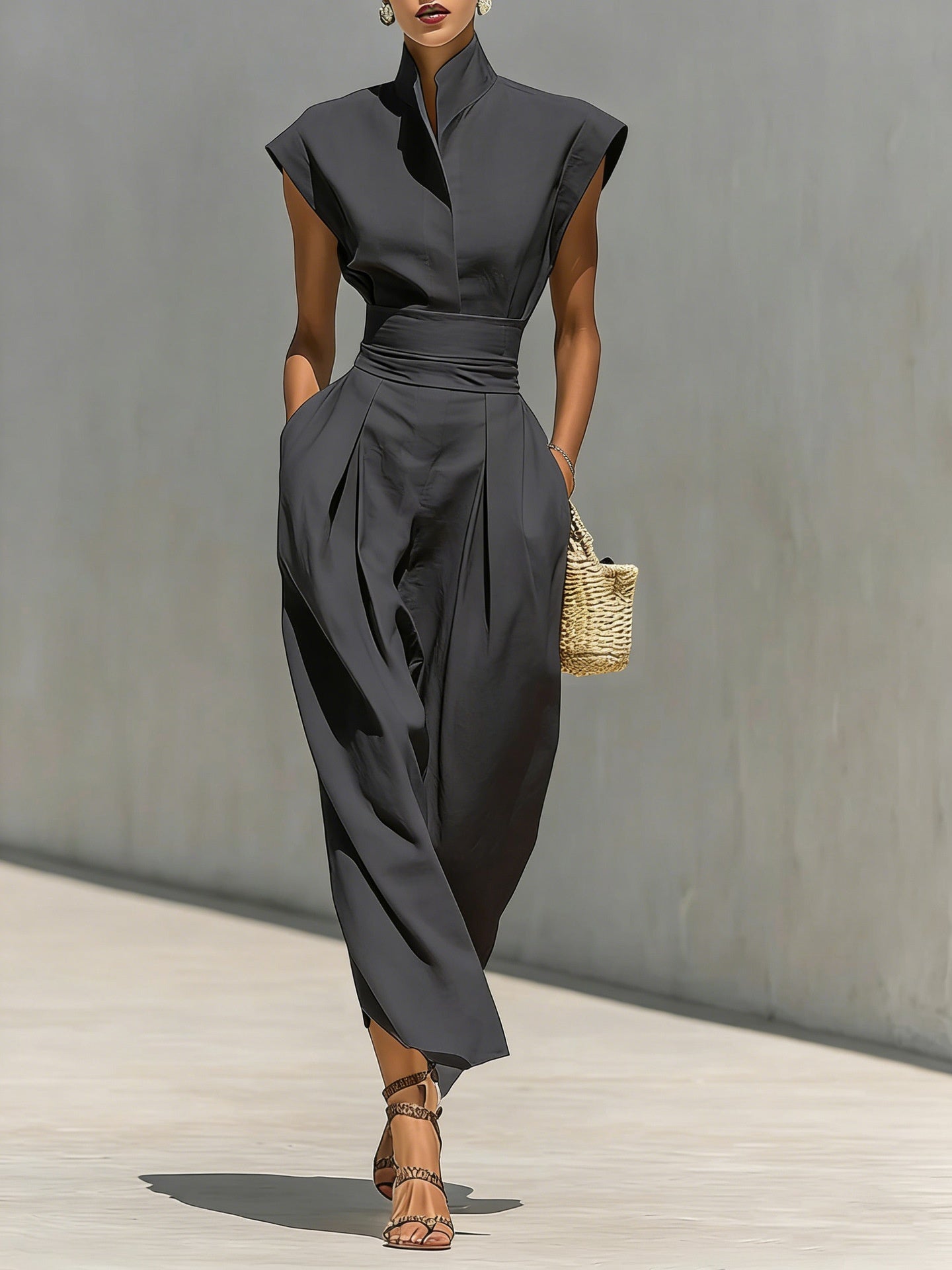 High Neck, Loose Fit, Sleeveless Maxi Dresses