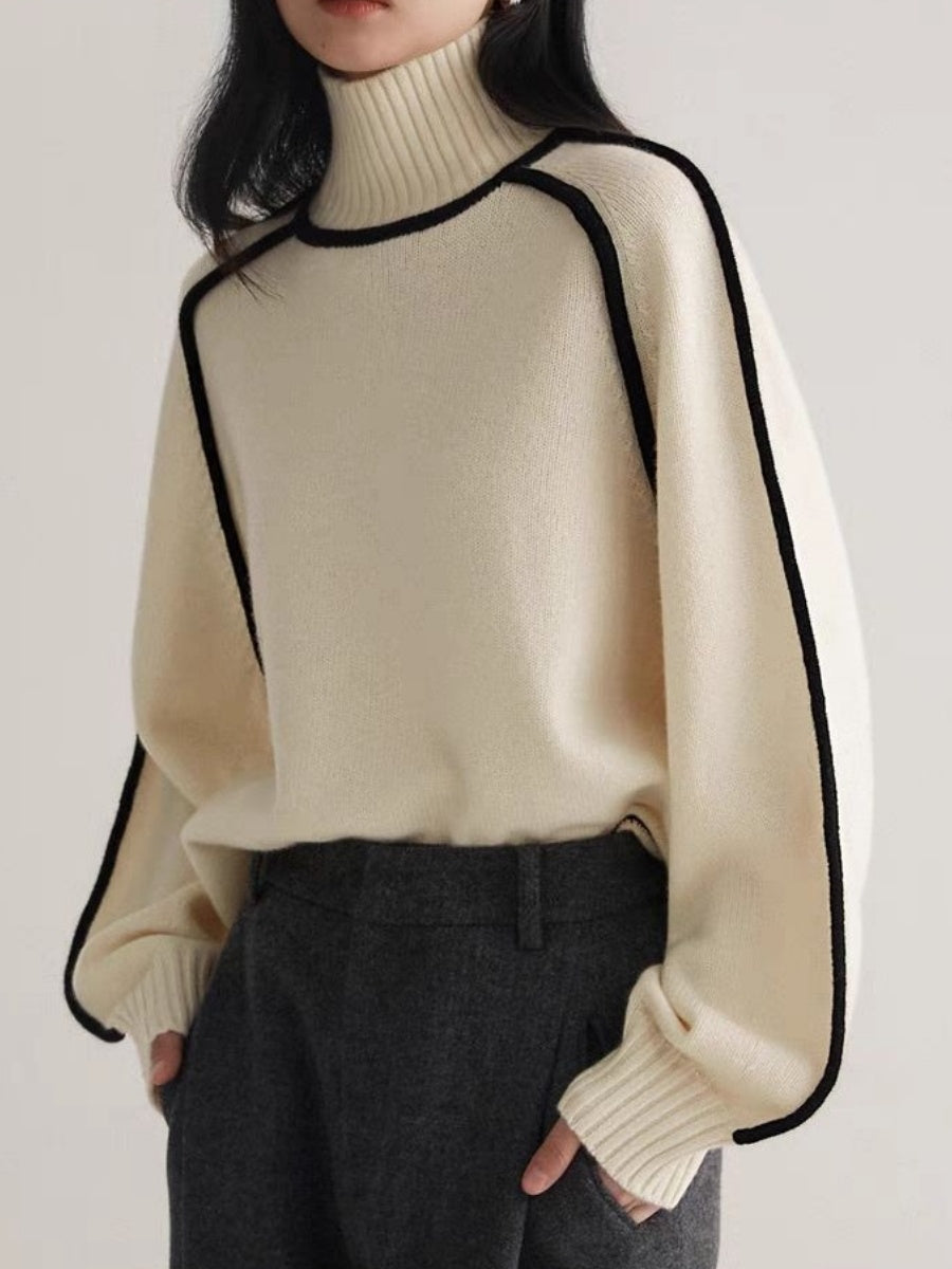 Color-blocked Stripes Splicing Half Turtleneck Sweaters