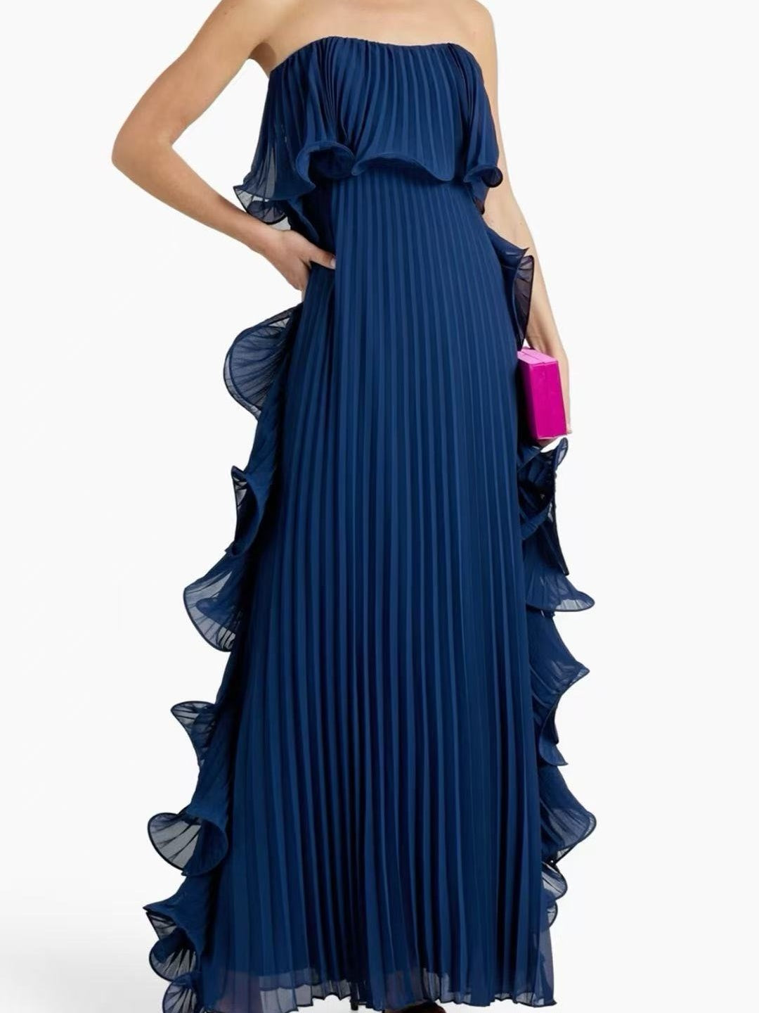 Pleated Strapless Maxi Dress