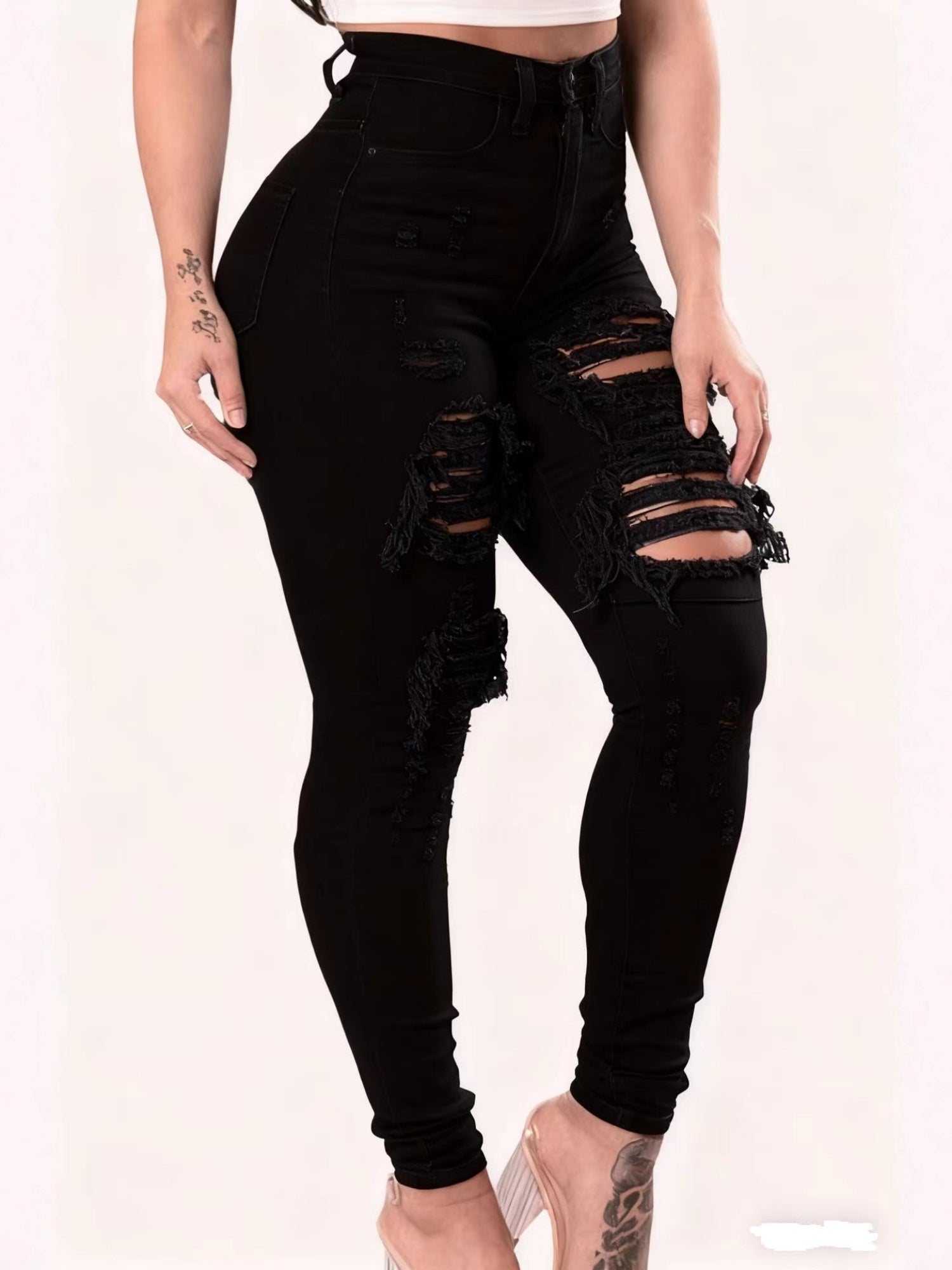 Hole Stretch Slimming Pencil Pants Jeans