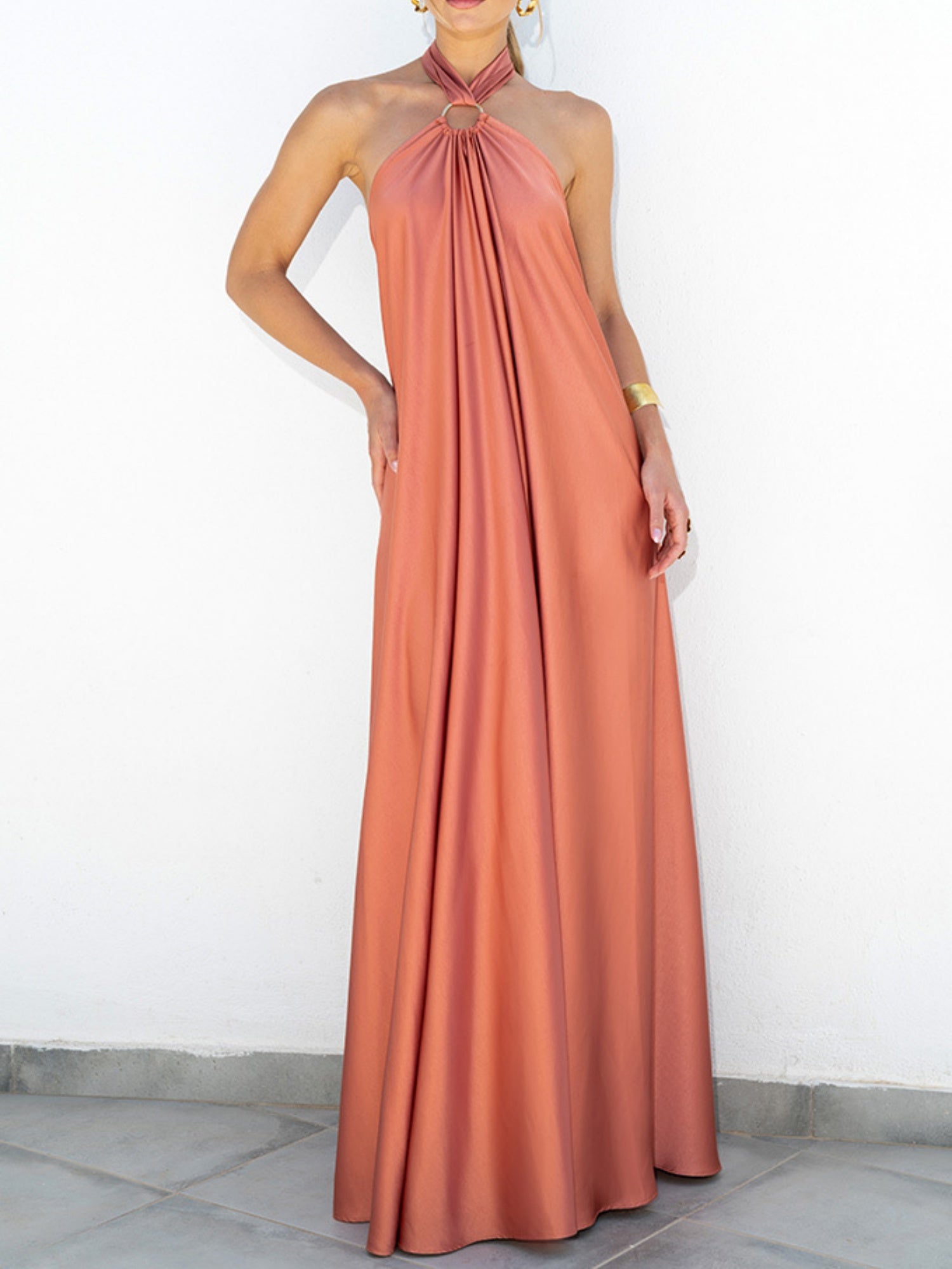 Satin Neckband Large Skirt Maxi Dresses