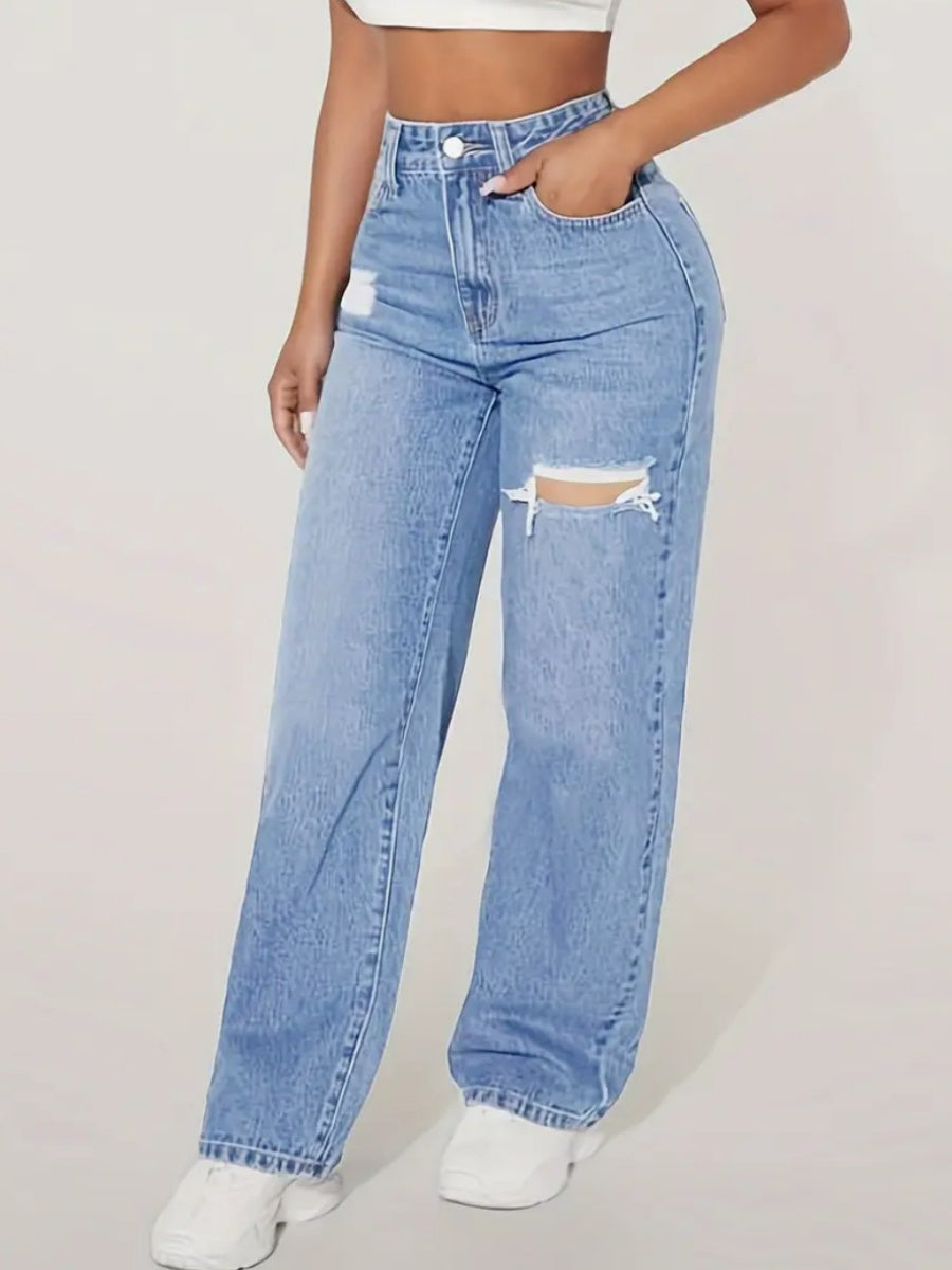 Washed Distressed Ripped Jeans