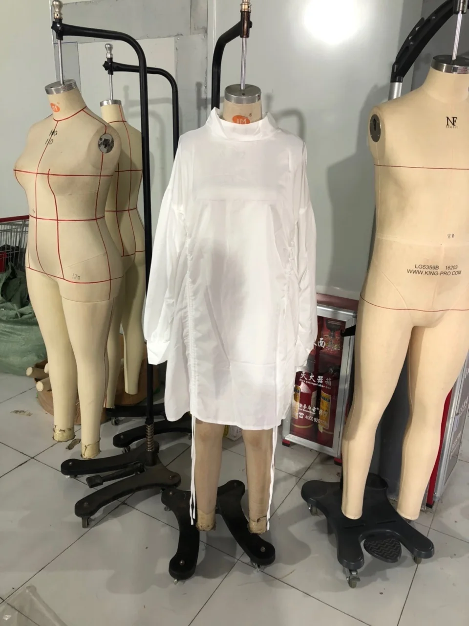 Plus Size Half Turtleneck Fold Design Shirt Dress Lantern Sleeve Loose Mock Neck Straight Drawstring Women's Dress