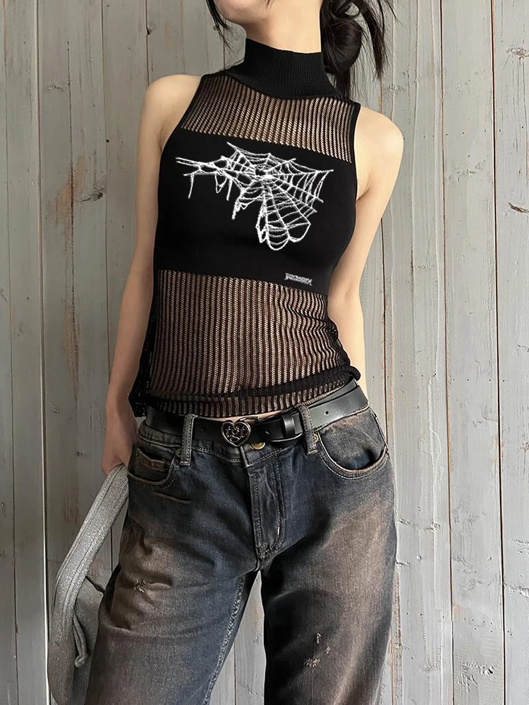 Streetwear Punk Hollowed Out Sleeveless Vest Sexy Tank Top Women Spider Print Goth Aesthetic Summer Fashion Girls Casual Tops 10 Streetwear Punk Hollowed Out Sleeveless Vest Sexy Tank Top Women Spider Print Goth Aesthetic Summer Fashion Girls Casual Tops
