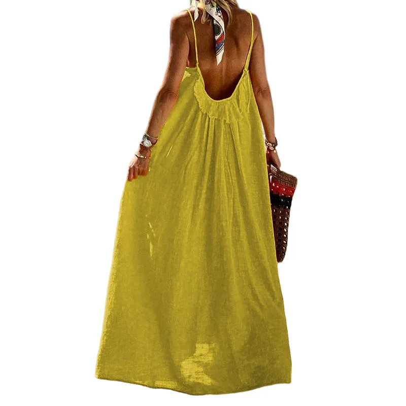 Bohemian Solid Color Spaghetti Strap Dresses Women Loose Sexy Backless Beach Vacation Long Dress Female Fashion Casual Vestidos 13 undefined