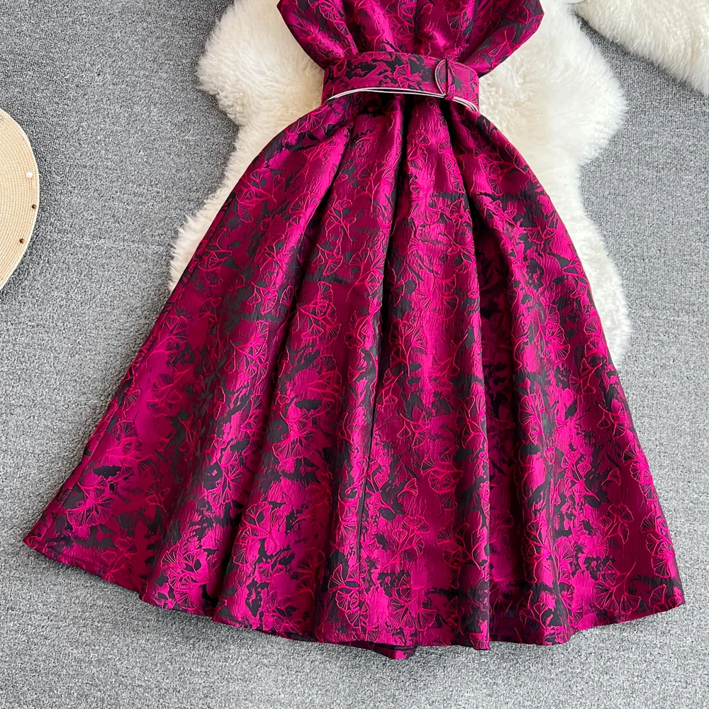 Women Vintage Floral Dresses Summer Slim A-line Sleeveless Party Dresses Ladies Elegant O-neck Casual Midi Dress Vestidos