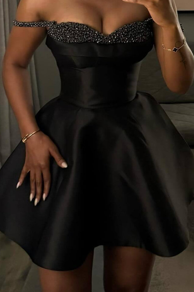 Black Sequin Panel Bustier Mini Dress
