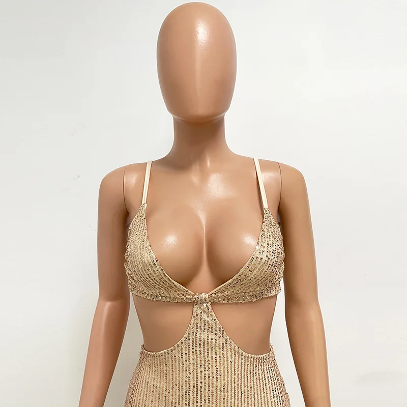 Sexy Hollow High Waist Slit Evening Dress Fashion Sequined Backless Sleeveless Elegant Party Dresses Solid Long Graduation Dress 141 undefined