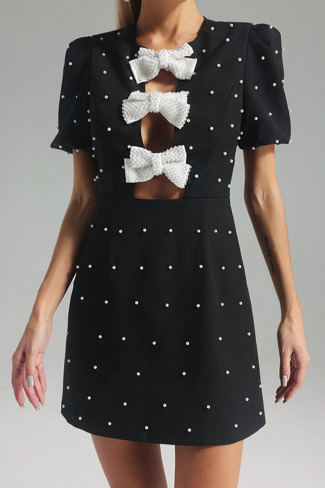 Black Bow Detail Paneled Mini Dress