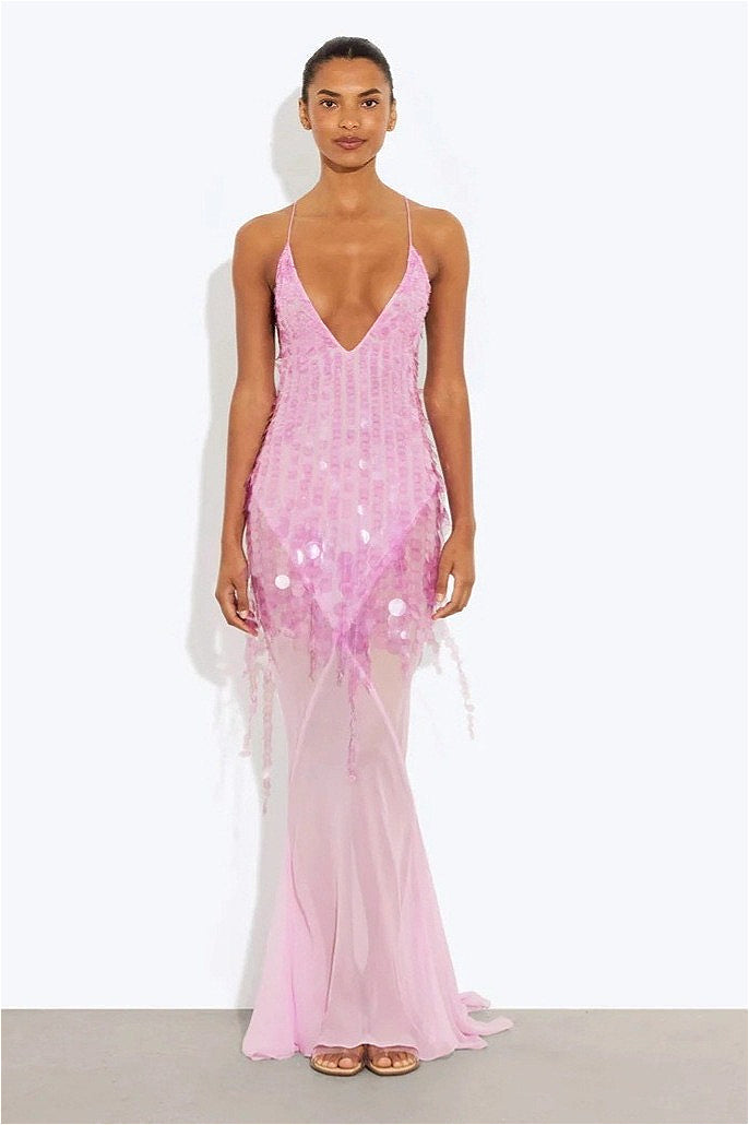 Sequin Mermaid V-Neck Maxi Dress