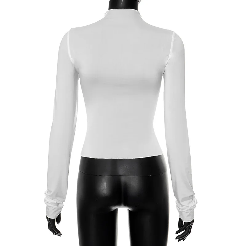 Ootddress Splice Bow Shirts For Women Slim O Neck Long Sleeve Crop Tops Female 2025 Autumn Fashion Bodycon White Tshirts Ladies New