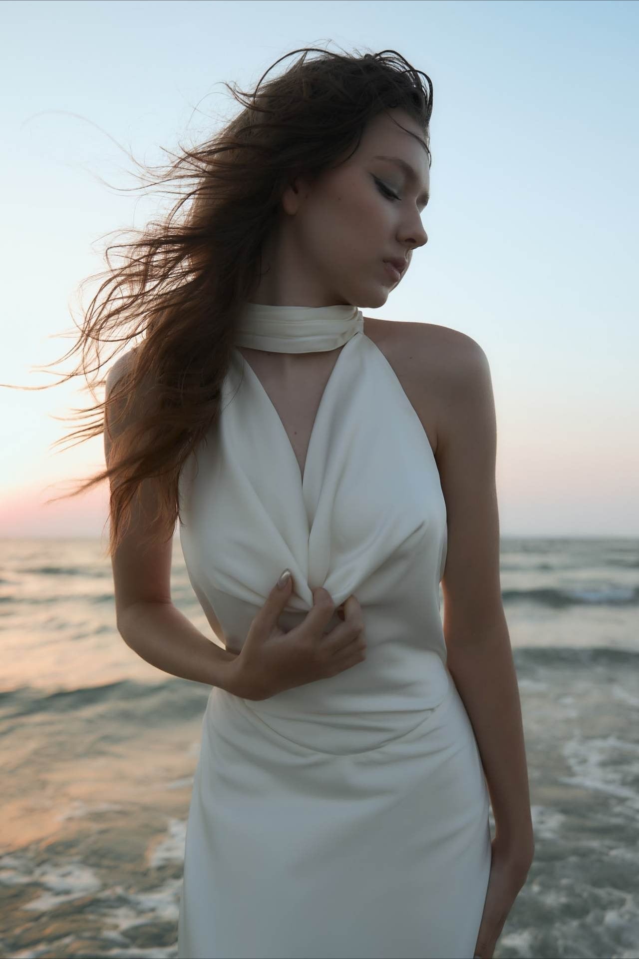 Satin V-Neck Halter Backless Maxi Dress