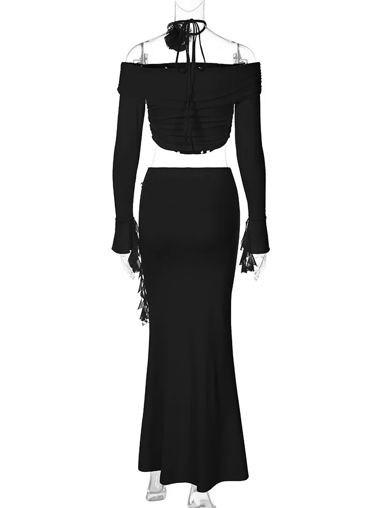 Ootddress Winter New Sexy Long Sleeved Half Skirt Set For Woman 3D Flower Slim Tight Long Skirt Party Evening Dress Two Piece Set 43 Ootddress Winter New Sexy Long Sleeved Half Skirt Set For Woman 3D Flower Slim Tight Long Skirt Party Evening Dress Two Piece Set