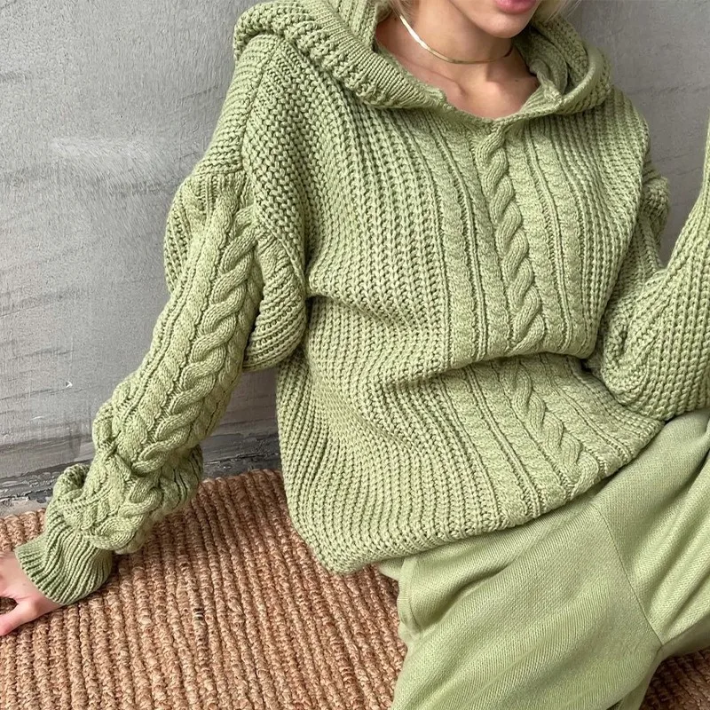 Ootddress Knitted Hoodies Sweater Women Loose Long Sleeve Autumn Pullover Woman Street Casual 2025 Baggy Coat Female Winter Clothes