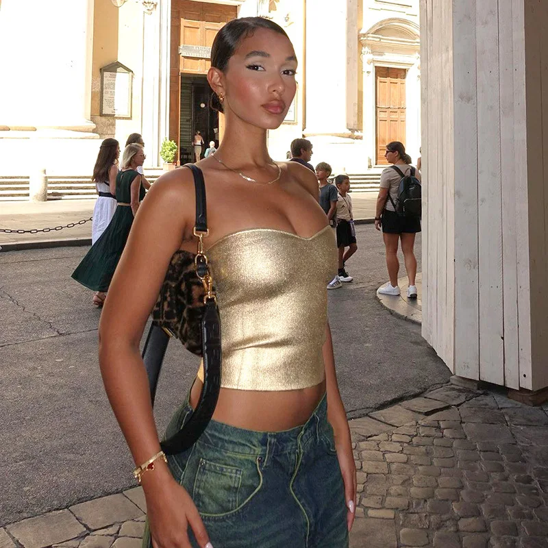 Ootddress Gold PU Crop Tops For Women 2025 Bodycon Backless Sexy Off Shoulder Tank Top Hot Girls Street Slim Party Tube Top Ladies 16 Ootddress Gold PU Crop Tops For Women 2025 Bodycon Backless Sexy Off Shoulder Tank Top Hot Girls Street Slim Party Tube Top Ladies