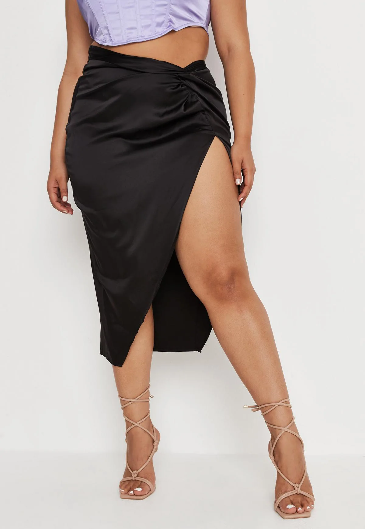 Ootddress Women Solid Satin High Splite Out Sexy Skirts Folds Irregular High Waist Bodycon Long Skirts Female French Style Outwears