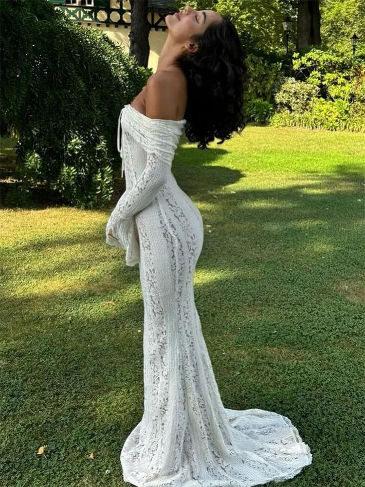 Ootddress Autumn Lace Off-Shoulder Long Dress For Women See-Through Printed Lace-Up High Waist Luxury Female Elegant Party Dress New 34 Ootddress Autumn Lace Off-Shoulder Long Dress For Women See-Through Printed Lace-Up High Waist Luxury Female Elegant Party Dress New