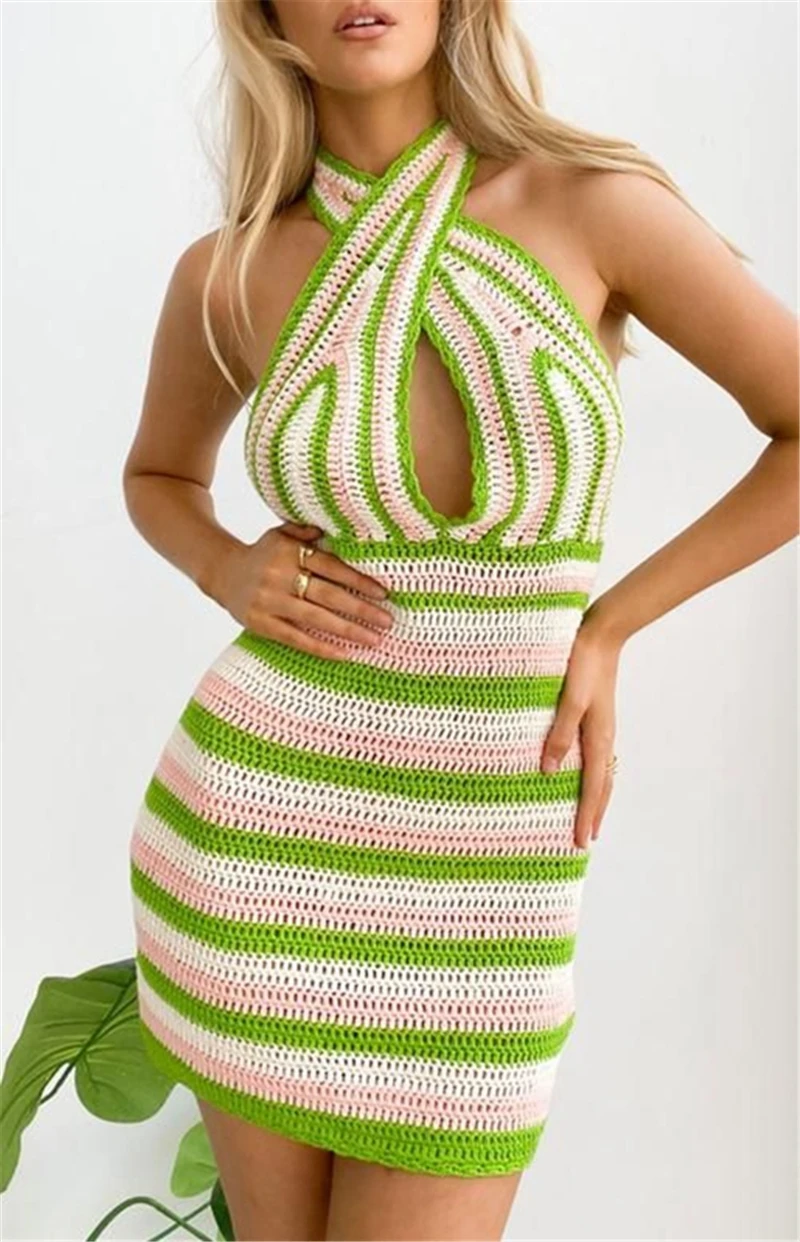 Ootddress Summer Knit Backless Dress Women Beach Holiday Partywear Sexy Halter Bodycon Slim V-Neck Sleeveless Mini Dresses 2025 Hot 57 Ootddress Summer Knit Backless Dress Women Beach Holiday Partywear Sexy Halter Bodycon Slim V-Neck Sleeveless Mini Dresses 2025 Hot