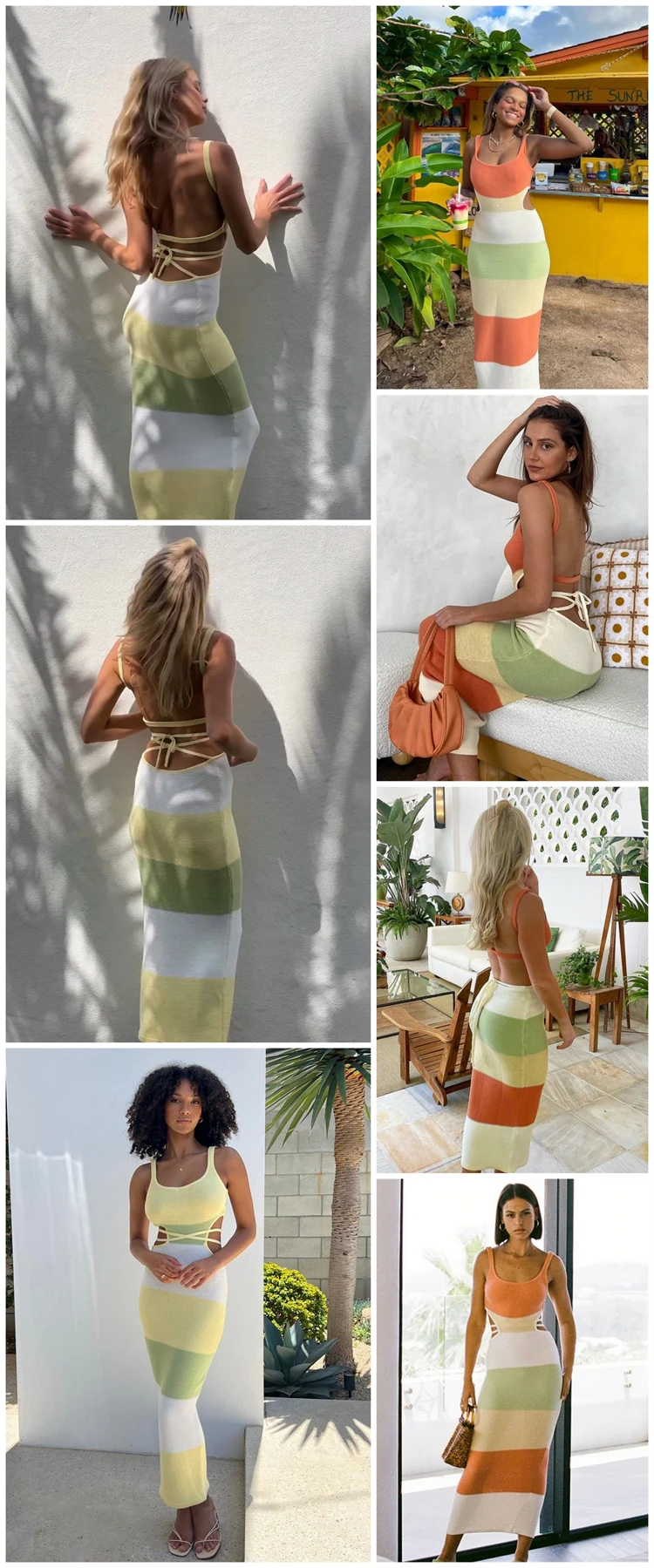 Ootddress Women Stripe Knitted Backless Sexy Bodycon Dress Bandage Contrast Color Spaghetti Strap Long Dresses Party Beach Summer 8 Ootddress Women Stripe Knitted Backless Sexy Bodycon Dress Bandage Contrast Color Spaghetti Strap Long Dresses Party Beach Summer