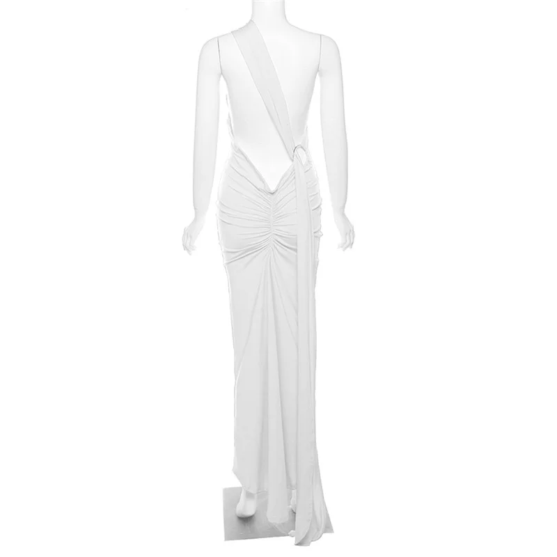 Ootddress Sexy Backless Hanging Neck Bodycon Evening Dress For Women Strapless Max Female Dress Charming Club Party Prom Dress