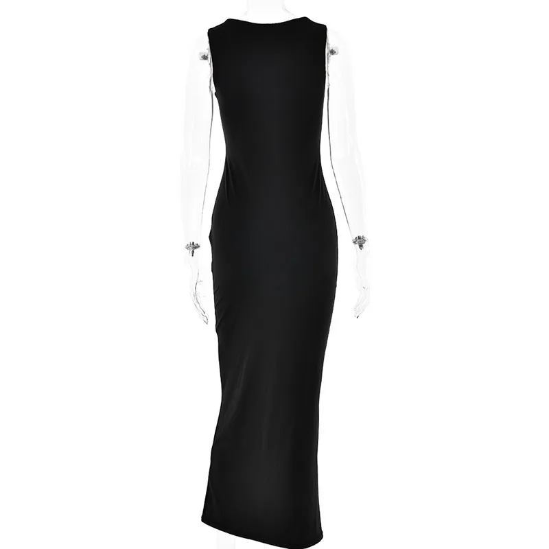 Ootddress Elegant Sleeveless Sexy Maxi Dress For Women Summer New Square Collar Bodycon Club Party Long Tank Dress New 2025