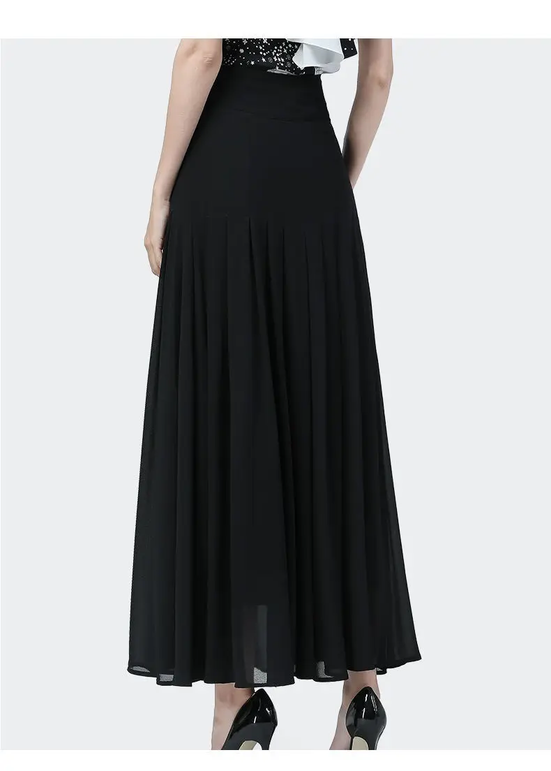 Elegant Mid-length Skirt All-match High-waist Sexy Button Slit Mesh Long Gauze Skirts for Women Summer Pleated Skirts Black 9 Elegant Mid-length Skirt All-match High-waist Sexy Button Slit Mesh Long Gauze Skirts for Women Summer Pleated Skirts Black