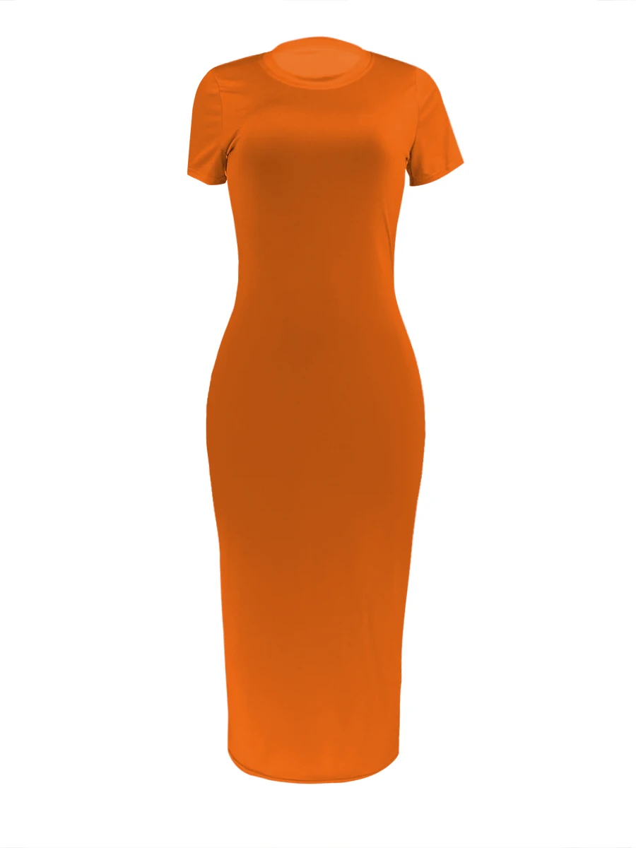 Summer Round Neck Bodycon Dress Women Slim Pencil Wiggle Cocktail Party Dress