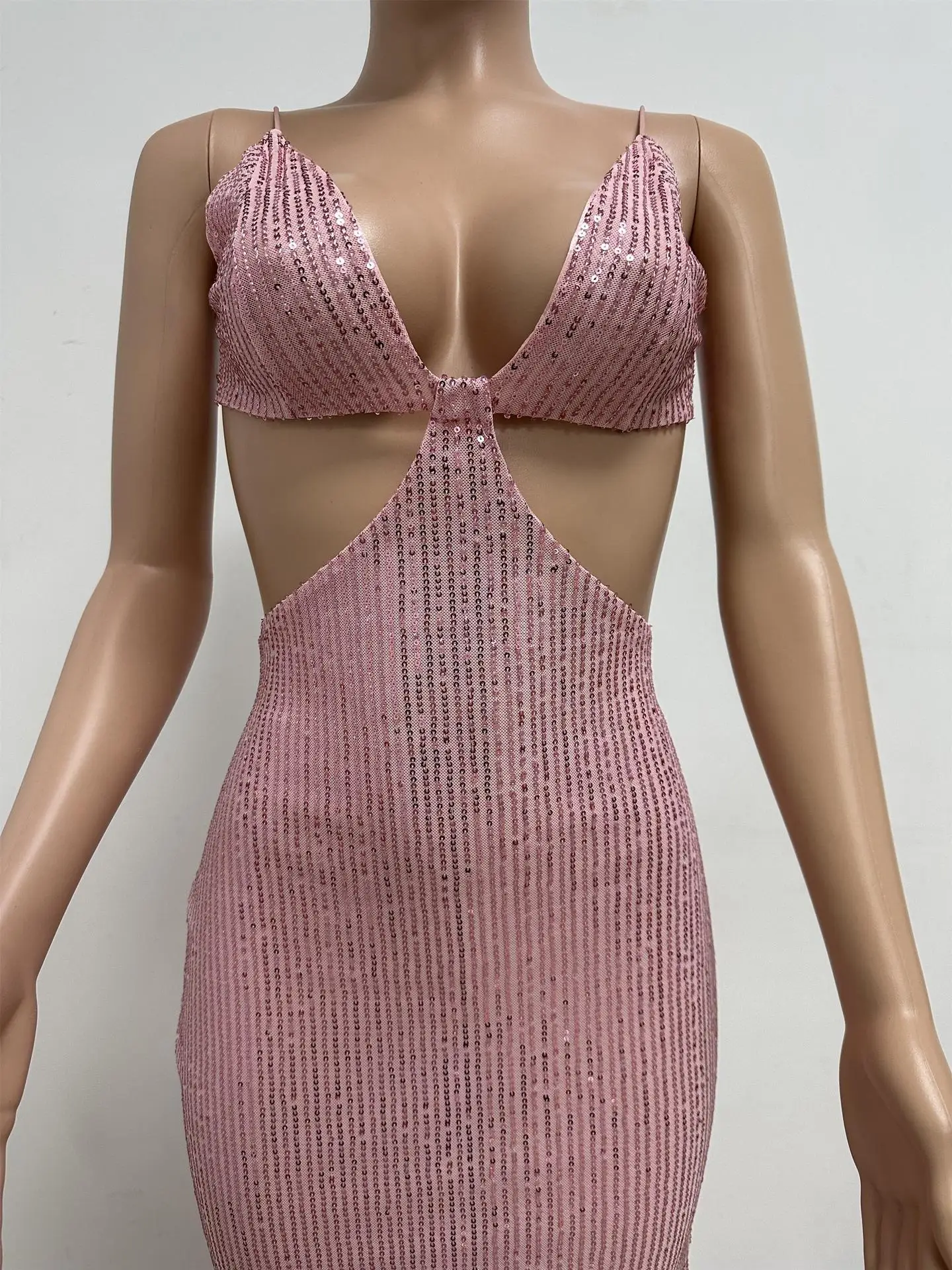 Sexy Hollow High Waist Slit Evening Dress Fashion Sequined Backless Sleeveless Elegant Party Dresses Solid Long Graduation Dress 146 undefined