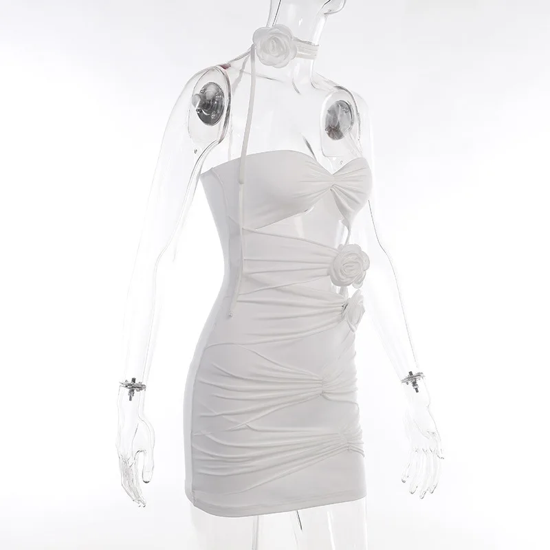 Ootddress Lace Up Flower Sexy Dress For Women Njght Hollow Out Summer Mini Dresses Woman Slim Party Backless Dress Women's Clothing