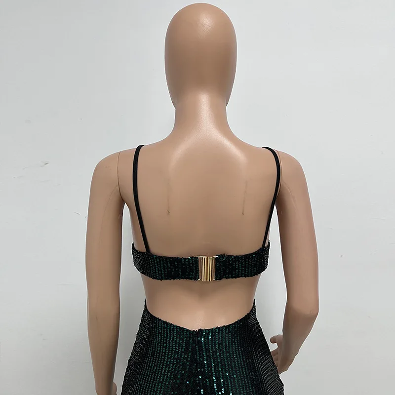 Sexy Hollow High Waist Slit Evening Dress Fashion Sequined Backless Sleeveless Elegant Party Dresses Solid Long Graduation Dress 156 undefined