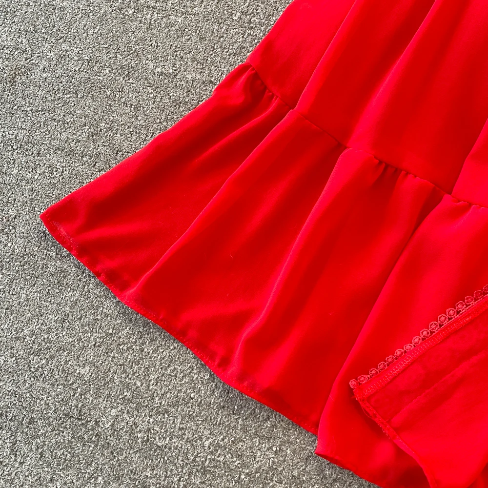 New Women Vintage Party Dress Summer Puff Sleeve Sexy V Neck Lace Single-breasted Long Dresses Ladies A Line Elegant Long Robe 12 New Women Vintage Party Dress Summer Puff Sleeve Sexy V Neck Lace Single-breasted Long Dresses Ladies A Line Elegant Long Robe