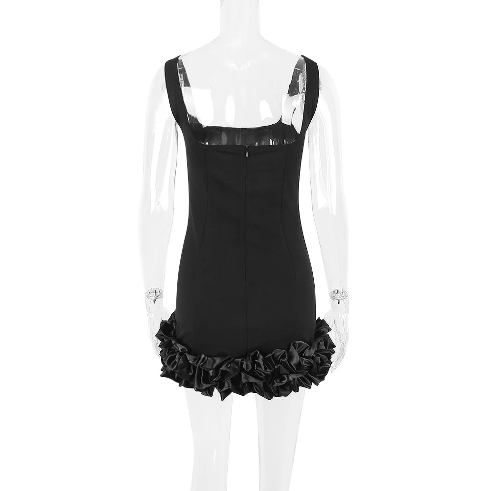 Ootddress Black Elegant Sexy Mini Dress For Women Sundress New Spaghetti Strap Backless Bodycon Club Party Short Dress Vestido