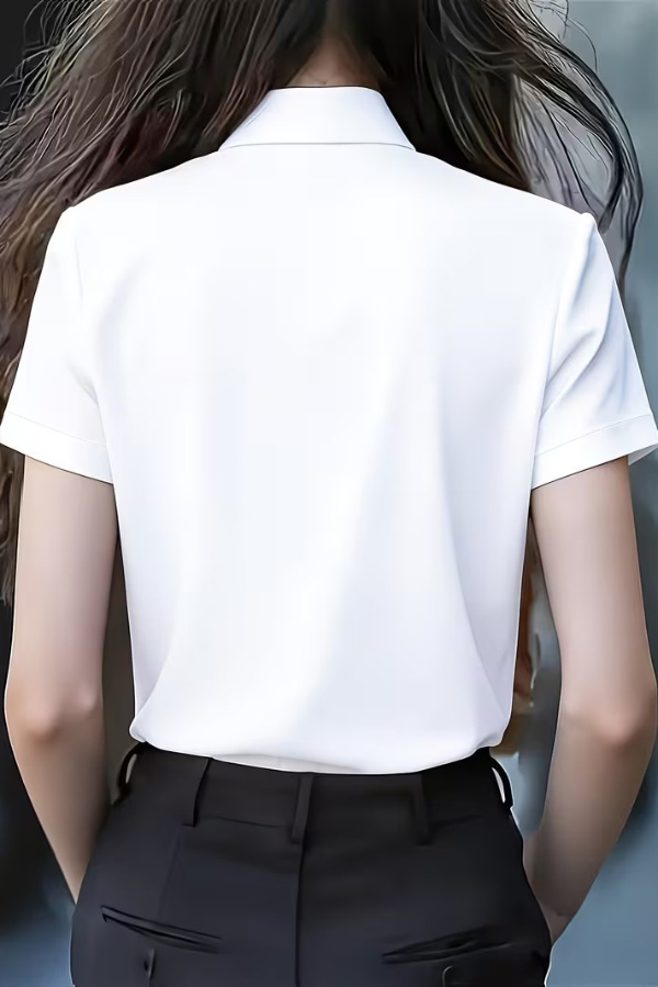 Solid Color Tie-neck Ruffle Collar Short-sleeved Casual Shirt