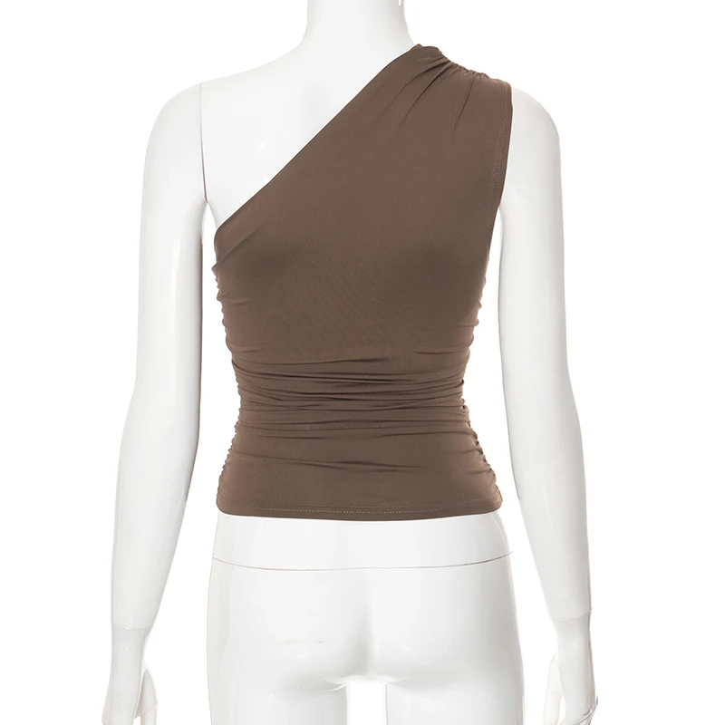 Solid Color One Shoulder Backless Tank Top T-Shirt Candy Color Sleeveless Slim Top