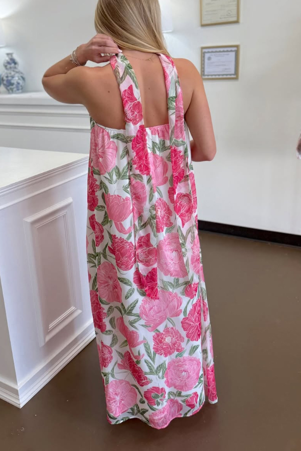 Floral Print Sleeveless Off-shoulder Loose Casual Maxi Dress